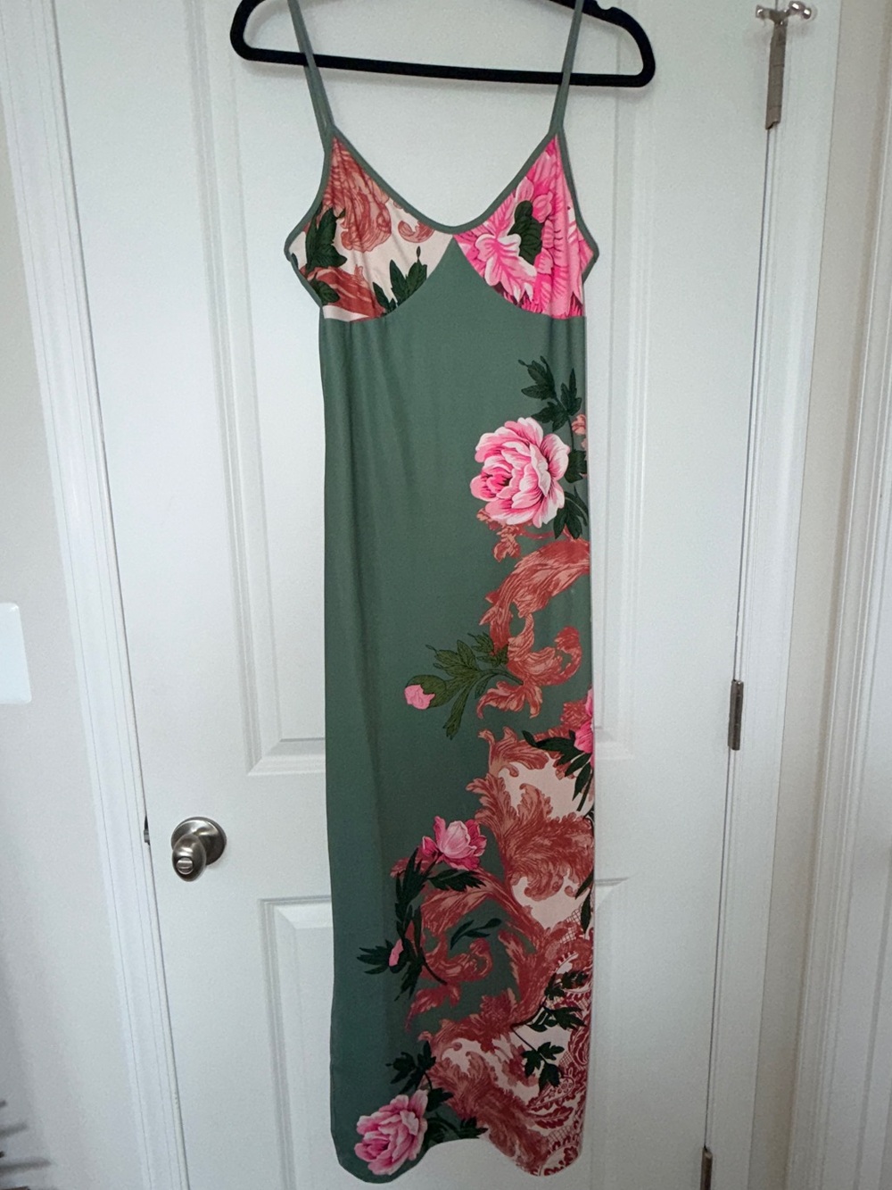 Commense Olive Green Maxi Slip Dress with Pink Floral Print - Picture 6 of 8